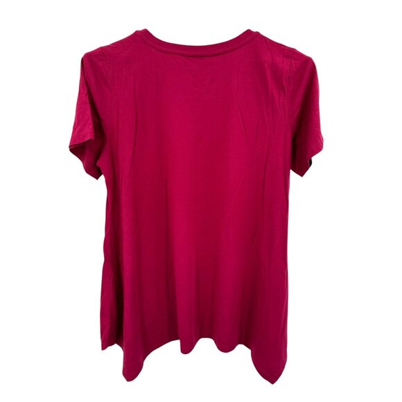 Lori Goldstein Logo Tunic Top Large Cotton Modal Knit Magenta Crew Short Sleeve - Picture 4 of 10